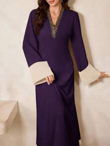 Al Najma 女士土耳其长款连衣裙和阿拉伯传统长袍 - 紫色 - 查看 2