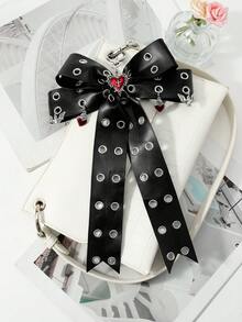 ROMWE Goth 1 Y2k 甜美酷炫宝贝朋克复古个性化暗黑风哥特黑色皮革双排金属透气眼孔吸血蝙蝠滴油皇冠花朵爱心十字架装饰 DIY 钥匙扣包包挂件，适合女孩和女士日常佩戴，节日礼物 - 黑色-21 - 查看 8