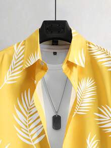 Chillumni 男士休闲度假棕榈树印花宽松黄色短袖衬衫 - 彩色 - 查看 5