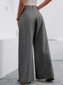 EMERY ROSE Women's Solid Color Pleated Casual Versatile Wide Leg Pants For Daily Wear - Grey - View 2