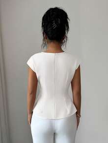 Elenzga 女士春季户外套装，适合新年、情人节、复活节、母亲节、中东派对、婚礼、优雅法式甜美浪漫度假职场等场合，船领无袖收腰连衣裙，常规无袖上衣，粉色 - 白色 - 查看 2