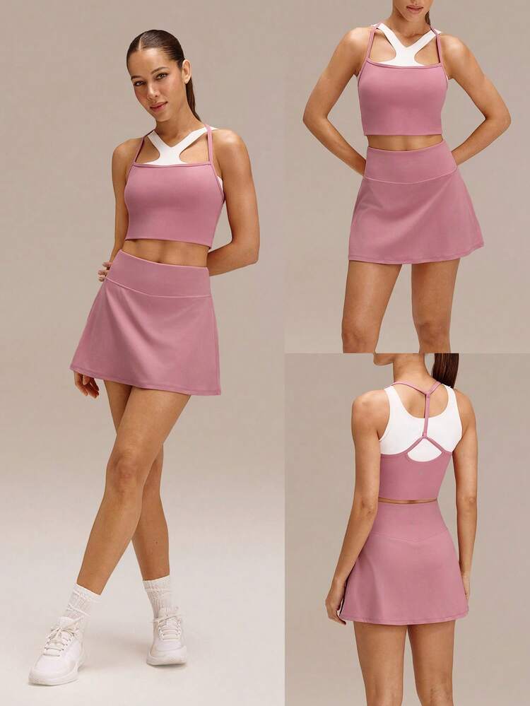 FeatherFit™-Air Ace The Day Buttery-Soft Sweat-Wicking Adjustable Elastic Waist Built-In Shorts Side Pockets Anti-Slip Grips A-Line Mini Skirt Light Support Low Impact Tennis Golf Pickleball Daily Active Wear