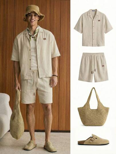 SWAVVY Men's Printed Short Sleeve Shirt And Shorts Set