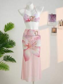 Travachic KIDS 少女针织蓝色比基尼套装，饰有海星图案，美人鱼造型，适合海滩度假，是夏季度假的理想之选 - 粉色 - 查看 2