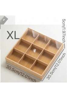 1PC Multi-Compartment Wwooden Tray With Lid, Suitable For Snacks, Treats, Cookies, Outdoor Use, Wooden Tray - Apricot - View 2
