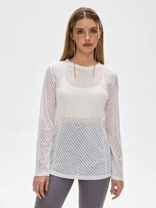 WanderVale Loose Fit Drop Shoulder Striped Casual Sports T-Shirt - White - View 8