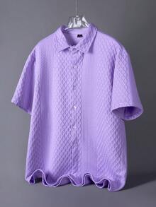 Manfinity Homme Camisa de manga corta de un solo pecho de unicolor, versátil y casual para uso diario para hombres - Púrpura malva - Ver 6