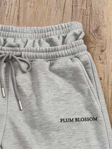 Manfinity Joysei Pantalones cortos casuales de hombre de doble capa con cintura y estampado de flores de cerezo en gris - Gris - Ver 3