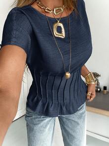 Siren Gaze Women's Solid Color Round Neck Batwing Sleeve Cinched Waist Blouse,Summer Top - Grey - View 4