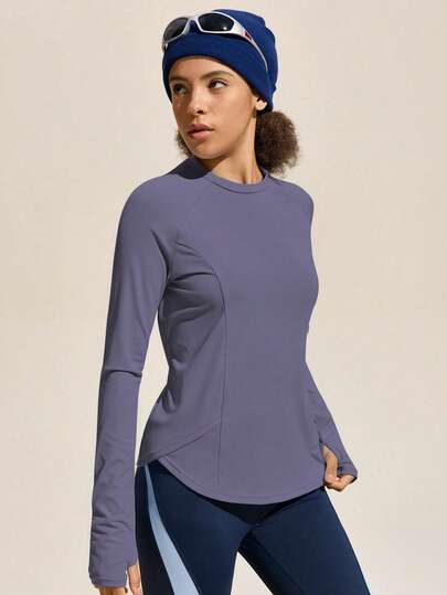  Exploreva Women's Outdoor Long - Sleeve Sports T - Shirt With Side Pockets, Suitable For Outdoor Sports, Running, Fitness And Yoga