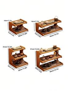 1PC Multilayer Solid Wood Foldable Storage Display Space Saving Portable Natural Desktop Shelf Rack Office Desk Home Cup Holder Organizer - Multicolor - View 3