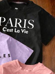 女童简约印花圆领短袖T恤 - 彩色 - 查看 3