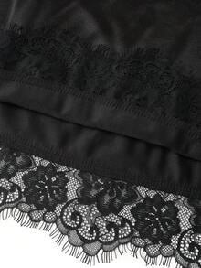 Franclia Women's New Arrival Satin High-Waist Skirt, Summer Slim Fit Silky Pleated Contrast Lace Mini Skirt - Black - View 7