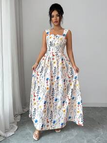 GlowEve 女士夏季印花度假风吊带连衣裙，收腰A字优雅连衣裙，适合日常外出穿着 - 彩色 - 查看 5