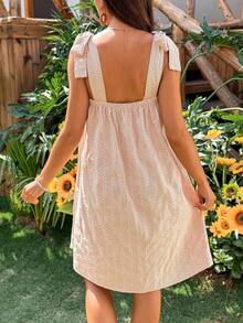 SHEIN 孕妇条纹印花露肩休闲度假日常连衣裙，适合夏季穿着 - 彩色 - 查看 4