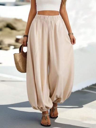 Franclia Women's Vacation Casual Solid Color Lantern Pants