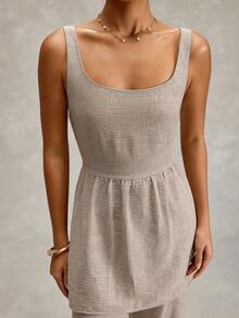 SHEIN Women Two Pieces Outfits Tops And Wide Leg Pant Suit Sets - Brown - View 8