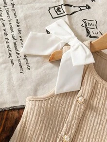 Genkimix Kids Đầm xanh thanh lịch dành cho bé gái, chất liệu có họa tiết, điểm nhấn là cúc ngọc trai và nơ. - Cà phê - Xem 4