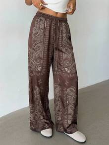 Aloruh 女士低腰休闲复古缎面百搭棕色长裙 - 咖啡棕 - 查看 8