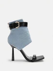 Glitzique Giày sandal cao gót quai ngang thanh lịch dành cho nữ, phù hợp để đi làm. - Màu xanh lam - Xem 7