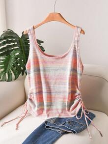 CosyJoli Blusa de punto sin mangas con cordón lateral a rayas de colores, talla grande, para verano - Multicolor - Ver 1