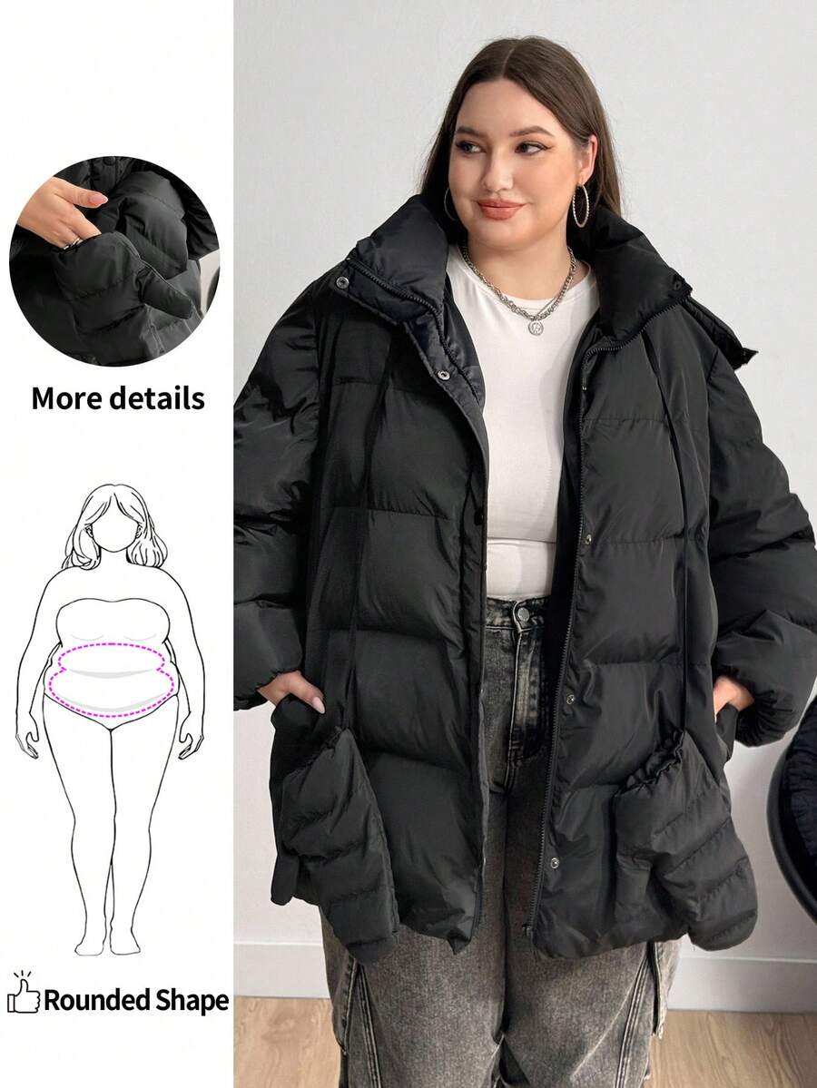Enliva Plus Size Women Loose Coat With Gloves And Hood Autumn Winter - Black - View 1