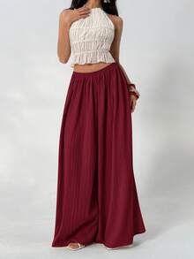 Aloruh Quần ống rộng dáng suông, chất liệu vải thô, thoải mái, thích hợp cho kỳ nghỉ hè, màu đỏ Angola. - Màu Đỏ Sâu - Xem 6