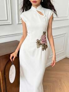 EastFlair Đầm dài thêu hoa thanh lịch dành cho nữ, thích hợp cho mùa hè. - trắng - Xem 4