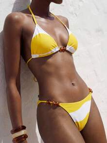 Maija Women's Vacation Casual Printed Halter Bikini Set - Yellow - View 6