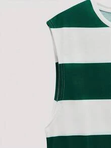 Open Phase Men's Casual Striped Tank Top, Summer Versatile Green & White Striped Tank Top For Men - Green - View 5