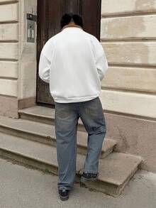 Heavens Edit 男士针织休闲宽松长袖套头衫，时尚街头潮流秋冬字母刺绣撞色领口卫衣，适合送给朋友、丈夫、男朋友的礼物 - 白色 - 查看 2