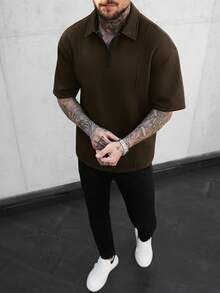Manfinity CasualCool 男士拼接设计 Polo 衫，时尚百搭，适合日常穿着 - 棕色 - 查看 5