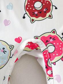2 Stücke Neugeborenen Baby Mädchen Langarm Schlafanzug-Jumpsuit, süßer Donut Muster, weicher Strick-Jumpsuit, bequem für drinnen und Outdoor - Pink - Übersicht 7