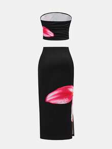 SHEIN Tween Girls Casual Digital Print Camisole Top And Mini Skirt Set - Blue and White - View 3