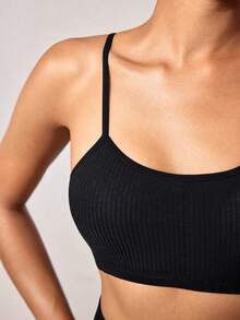 SHEIN 素色細帶無鋼圈內衣 - 黑色 - 查看 7