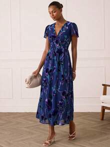 Lilora Women's Elegant Extra Long Velvet Burnout Dress - Multicolor - View 5