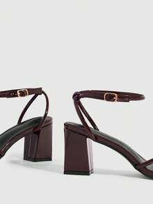 CUCCOO SZL Women's Fashion High-Heeled Sandals, Brown Thick Heel PU Global Four Seasons Street Sexy Party Festival Party Outdoor Daily Wear Summer Shoes - Coffee Brown - View 5