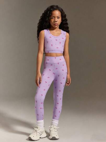 Bộ đồ thể thao cho bé gái tuổi teen, họa tiết nhiều màu sắc, tươi sáng và rực rỡ, áo thiết kế hở lưng + quần, phù hợp cho tập luyện thể dục dụng cụ, mặc hàng ngày và đi chơi thường ngày.