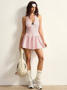 VARSIVA Women's Casual Polka Dot Print Halter Neck Sports Dress, Summer - Multicolor - View 7