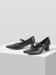 Mnmlis New Spring And Autumn Temperament Socialite Style Women's Shoes, Retro Word With Small Heels - Caramel Brown - View 2