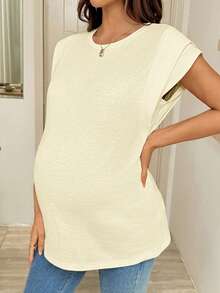 SHEIN Umstandsmode einfarbiges Rundhals Kurzarm Casual vielseitiges T-Shirt - Aprikosenfarben - Übersicht 6
