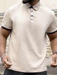 Heavens Edit Men's Casual Vacation Style, Featuring An INS-Inspired Geometric Diamond-Textured Jacquard Knit Short-Sleeve Polo Shirt. Perfect For Music Festivals, Hawaii Beach Getaways - Apricot - View 6