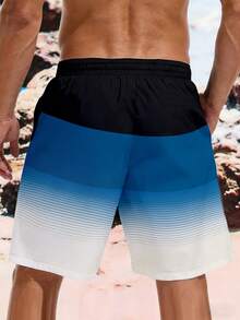 Manfinity Dauomo Men's Vacation Style Gradient Blue Casual Shorts, Beach Style, Premium Pattern Design - Multicolor - View 2