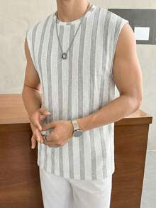 Manfinity Unisex 男士条纹圆领休闲宽松背心 - 灰色 - 查看 1