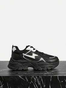 Vate 休闲舒适系带女式坡跟运动鞋 - 黑色 - 查看 1