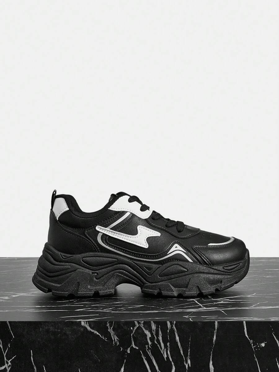 Vate 休闲舒适系带女式坡跟运动鞋 - 黑色 - 查看 1