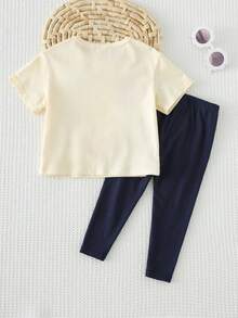 Cozy Pixies 女婴碎花印花柔软针织圆领落肩套头衫和松紧腰裤两件套 - 白色 - 查看 2