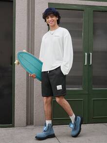 Open Phase 男士舒适字母图案圆领长袖短袖T恤，秋季复古美式风格，男女皆宜，宽松版型夏季服装——适合日常穿着和夏季度假穿着。 - 白色 - 查看 4