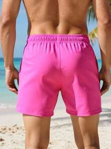 Manfinity Swimmode Men's Casual Cartoon Print Beach Shorts - Pink - View 2