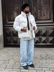 Heavens Edit 男士宽松休闲牛仔裤，带原始下摆和贴袋，纯色长款水洗宽松浅蓝色工装牛仔裤，适合丈夫、男朋友的礼物 - 淺色水洗藍 - 查看 1